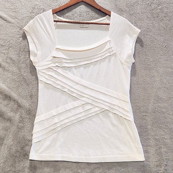 Anthropologie Postmark Ivory Layered Pleated Blouse Size Medium Boho Hippie - Picture 1 of 9